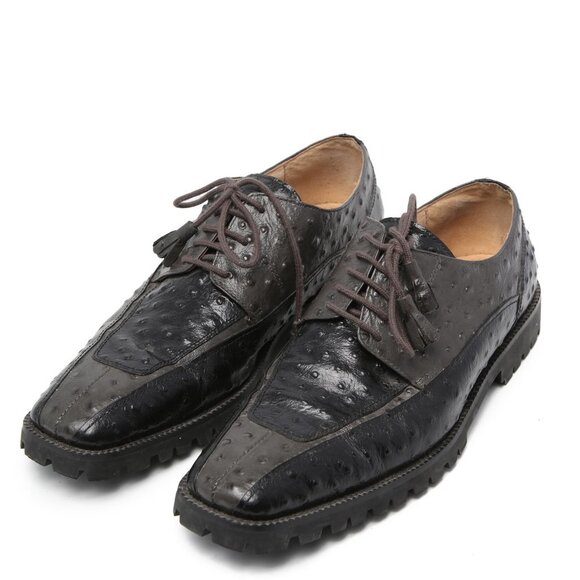 Gorgio Bruntini Ostrich Embossed Leather Oxford Shoes Dress Loafers Grey Black - Picture 1 of 10